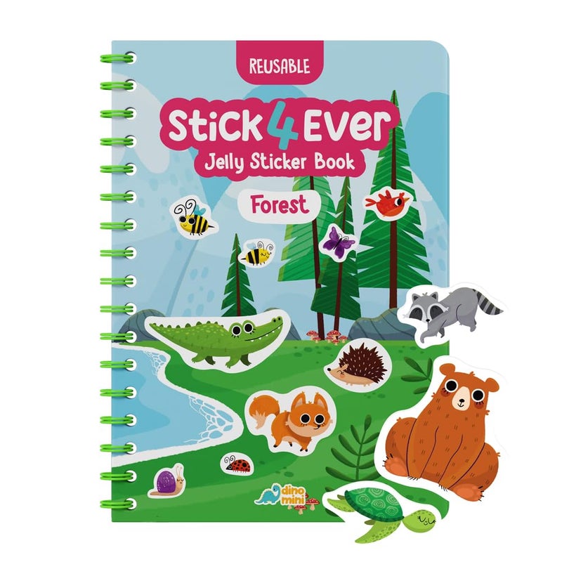 DINO MINI Stick4Ever Jelly Sticker Book - for Kids - Waterproof  Easy to Clean Jelly Stickers for Kids - Reusable Sticker Book for Toddlers with 50 Pcs of Jelly Stickers - Stocking Stuffers for Kids (Forest) - Image 1